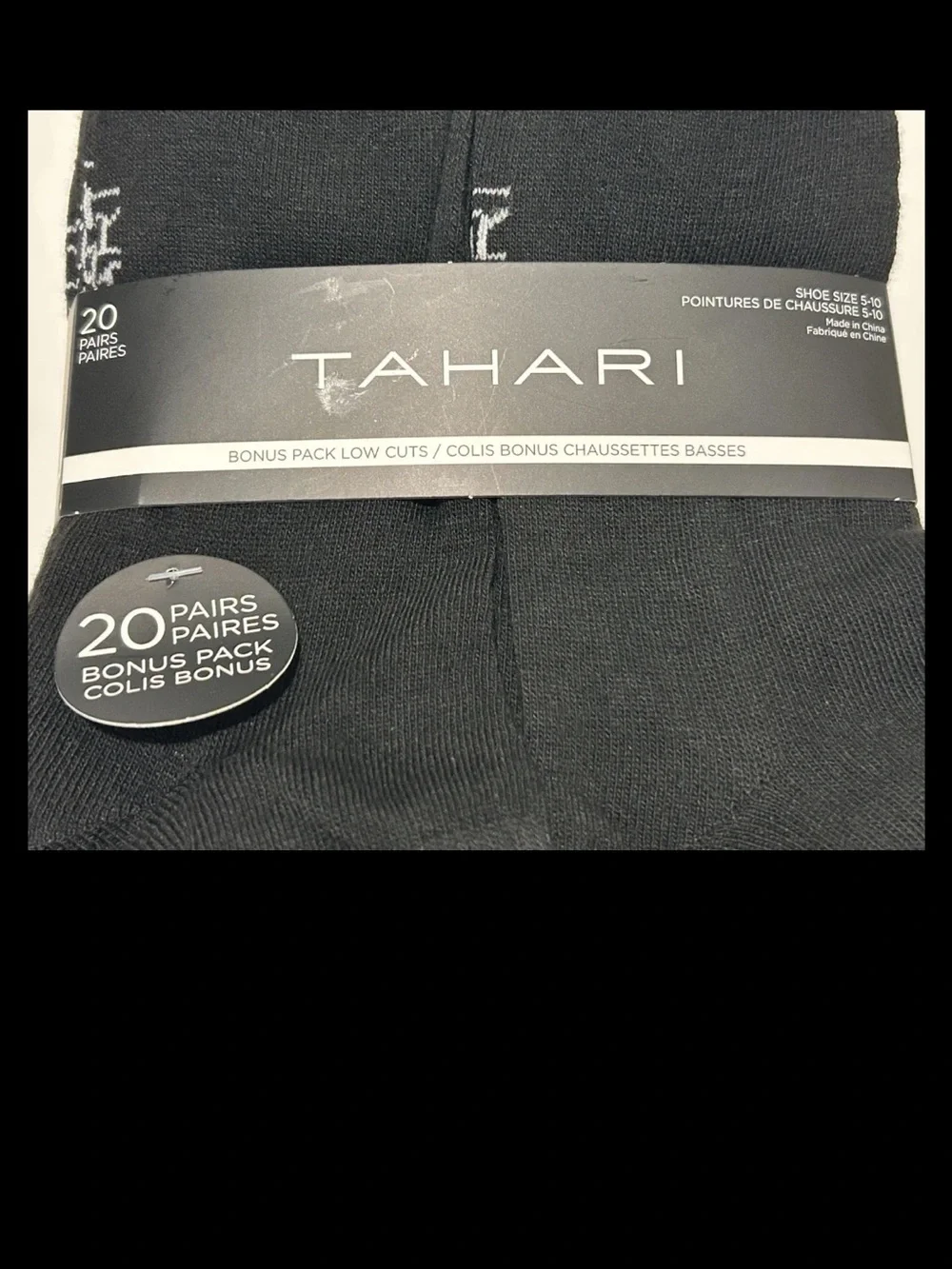 Tahari Low Cut Socks 20 Pair Women's Shoe Size 5-10 Black w White Logo NEW! $48